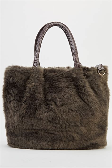 fake fur tote bag|suede handbags with faux fur.